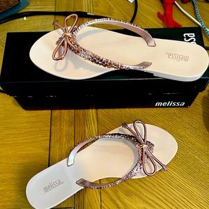 Melissa Women's Rose Gold and Blush Bow Sandals